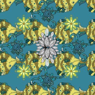 Tarafsız, sarı ve mavi. Suluboya balık deseni. Vektör çizimi. Kusursuz..