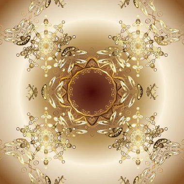 Vektör çizimi. Damask altın soyut çiçek deseni kahverengi, bej ve nötr renklerde. Süsleme.