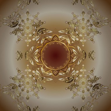 Kahverengi, bej ve altın elementli nötr renklerde eskiz deseni. Noel, kar tanesi, yeni yıl 2019.