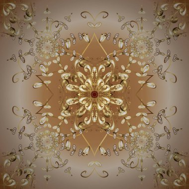 Altın şablon. Kart, eskiz, ambalaj ve tekstil için klasik tasarım. Klasik çiçek dokusu. Vektör çizimi. Tarafsız, kahverengi ve bej renklerde Royal retro. Çizim kalıbı altın elementler.