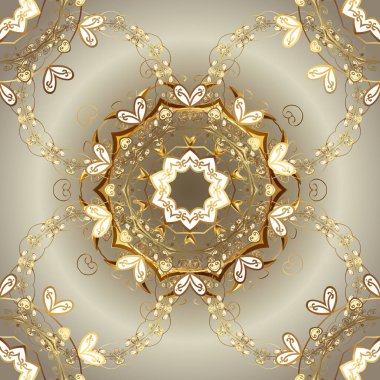 Klasik altın desenli çizim. Tarafsız, bej ve gri renklerdeki altın desenli altın elementler. Vektör geleneksel yönelim süsü.