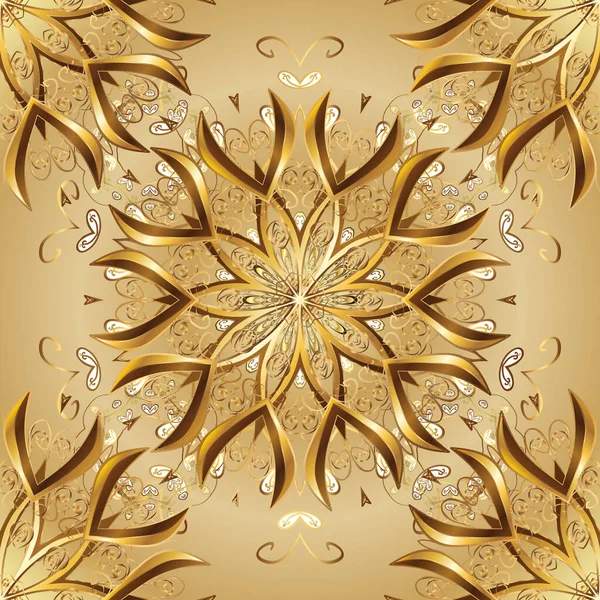 Lysande Spets Stiliserade Blommor Paisley Orientaliska Arabesquer Vektor Öppningsarbeten Gyllene — Stock vektor