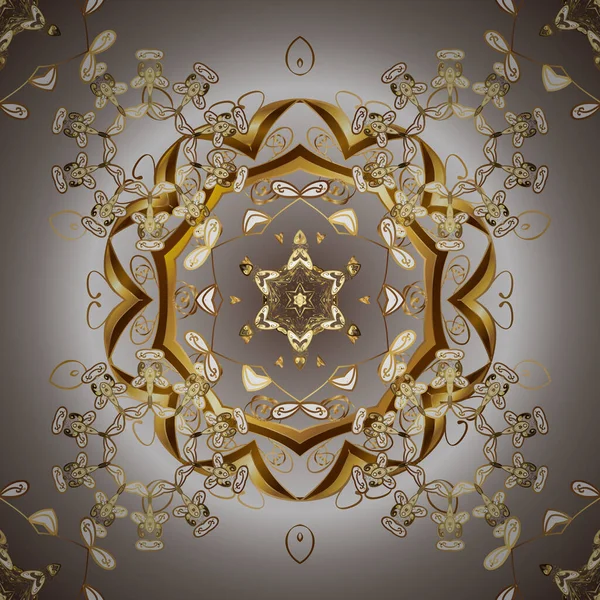 ベージュ グレー ブラウンのゴールド 装飾的な対称アラベスク 中世の花の王室のパターンをスケッチ 誕生日 招待状 またはバナーのグリーティングカードに最適です ベクターイラスト — ストックベクタ