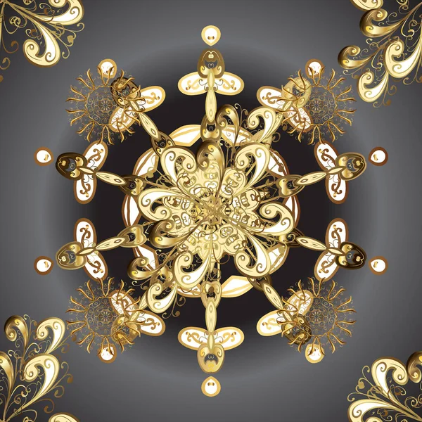 Vecteur Vintage Baroque Motif Croquis Floral Motif Doré Sur Brun — Image vectorielle