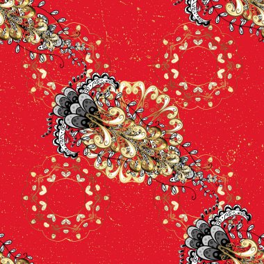 Kusursuz klasik altın desen. Kırmızı ve siyah renklerde altın desenli altın elementler. Vektör geleneksel yönelim süsü.