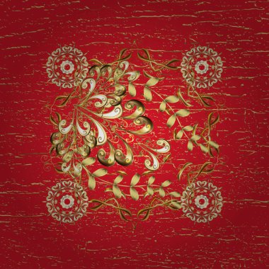 Klasik, kusursuz, kusursuz bir vektör. Bej ve kırmızı renklerde altın elementlerle kusursuz desen. Geleneksel oryantasyon süsü. Klasik vintage arkaplan.