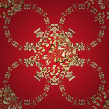 Altın kar taneleri basit, pürüzsüz desen. Kahverengi ve kırmızı renklerde vektör altın desen. Kış sembolü, Mutlu Noeller, Mutlu yıllar 2022. Soyut çizim, paket dekorasyonu.