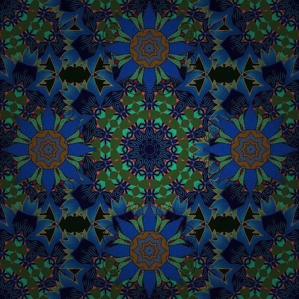 Flores Colores Azul Verde Negro Patrón Floral Sin Costura Ilustración — Vector de stock
