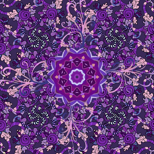 Ilustración Vectorial Flores Colores Negro Neutro Violeta Patrón Sin Costura — Vector de stock