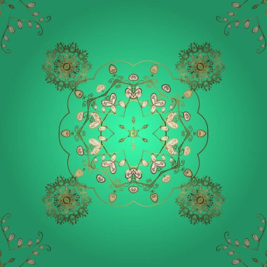 Çiçek süsü kumaş deseni, cam, çiçek desenli metal kahverengi ve yeşil renklerde altın elementler. Klasik, altın, pürüzsüz model..