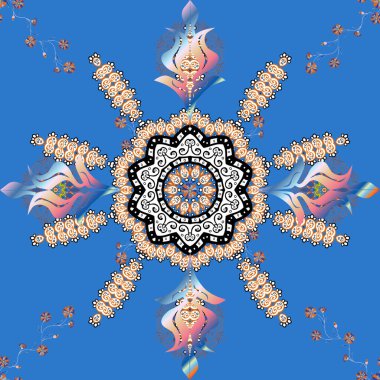 Vektör çizimi. Renkli mandalas elementi. Turuncu, mavi ve beyaz renkler.