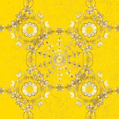 Barok eskizi, damask. Kusursuz çiçek deseni. Bej ve sarı renklerde grafiksel modern kusursuz desen. Kusursuz vektör arkaplanı.