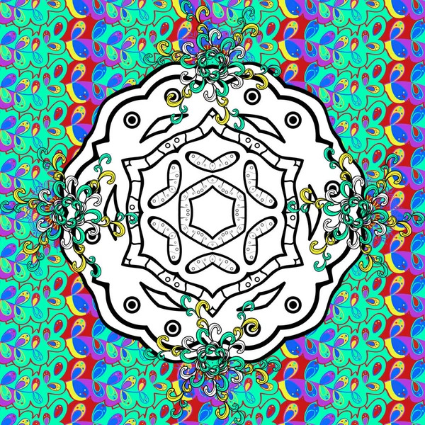 Mandala Stil Farbiges Mandala Auf Grünen Schwarzen Und Weißen Farben — Stockvektor