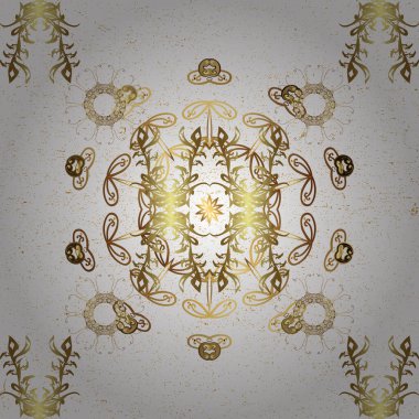 Süslü vektör dekorasyonu. Altın element beyaz ve sarı renklerde. Lüks, kraliyet ve Viktorya dönemi konsepti. Beyaz ve sarı yerine altın desenli klasik barok çiçekleri..