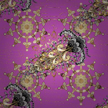 Vektör doğu süsü. Altın desen. Altın elementlerle bej ve menekşe renklerinde altın desen.