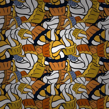 Siyah, sarı ve beyazın sevimli doğum günü geçmişi. Açık siyah, sarı ve beyaz kapkek desenli. Vektör çizimi. Sweets arkaplan tasarımı.