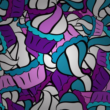 Mavi, beyaz ve siyah renklerde. Soyut karalama kalıpları. Güzel geçmiş. Vektör çizimi. - Stok. Kusursuz şirin kumaş deseni.