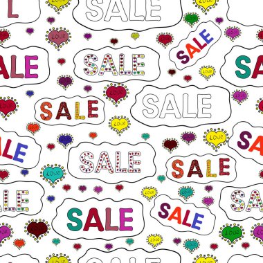 Kusursuz desen. Satış sözcükleri bulutları, iş geçmişi. Siyah, kırmızı ve beyaz renklerde bir resim. Vektör. Harf.