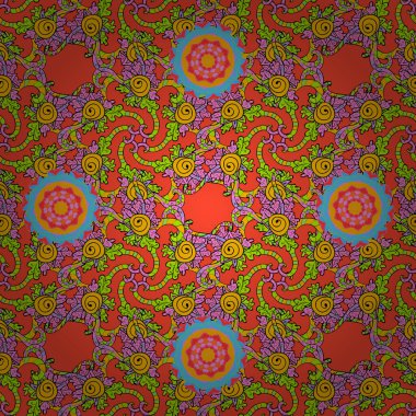 Vektör çizimi. Suluboya resim. Kusursuz desen. Turuncu, pembe ve yeşil renklerde..