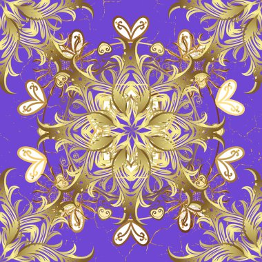 Geleneksel vektör yön süsü. Klasik altın desen. Menekşe üzerindeki altın desen ve altın elementlerle nötr renkler.