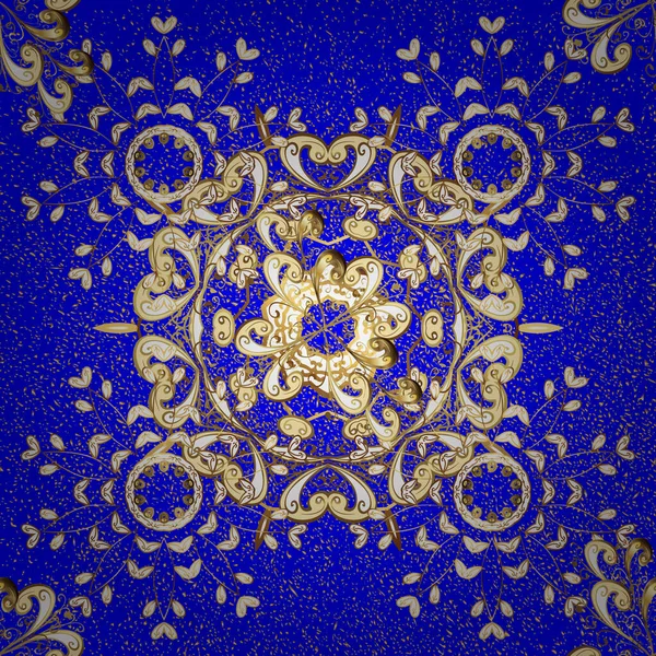 Damastskizze Mit Wiederholtem Hintergrund Gold Skizze Auf Texturhintergrund Goldflorales Ornament — Stockvektor