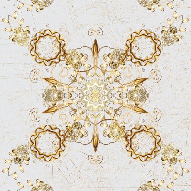 Gri ve bej renklerde altın desenli altın elementler. Altın renginde vektör barok çiçek deseni. Süslü dekorasyon. Lüks, kraliyet ve Viktorya dönemi konsepti.