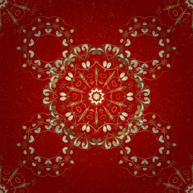 Vektör doğu süsü. Altın desen. Kahverengi ve kırmızı renklerde altın elementlerle desen.