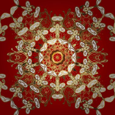 Kırmızı ve kahverengi renklerde geleneksel Arap dekoru. Doğu tarzında klasik tasarım öğesi. Çiçek süsüyle vektör deseni. Süslü dantel iz sürücü. Çizim için altın süsleme.