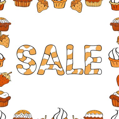 Kusursuz. Mektup. Haftasonu Satış Banner Şablonu. Sarı, beyaz ve turuncu renkler üzerine bir resim. Vektör illüstrasyonu.