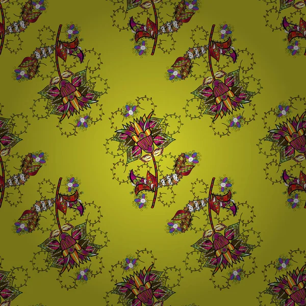 ベクトルシームレス美しいファブリックパターン フラットフラワーエレメントのデザイン 花模様 カラー春のテーマシームレスなパターン背景 — ストックベクタ