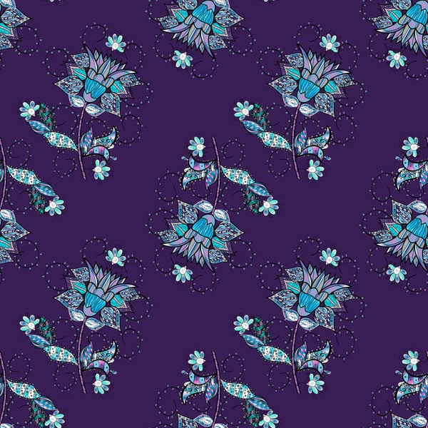 Flores Cores Violetas Azuis Pretas Projeto Elementos Flor Plana Padrão — Vetor de Stock