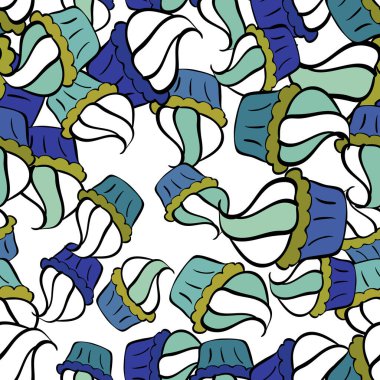 Mavi, beyaz ve siyah üzerine parlak doğum günü deseni. Vektör çizimi. Yemek afişi tasarımı için. Kusursuz bir pasta..