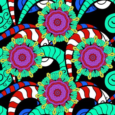 Kağıt Vektörü illüstrasyonu için soyut desen. Kusursuz bir özgeçmiş. Renklere siyah, kırmızı ve yeşil çizer.