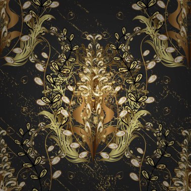 Vektör doğu süsü. Altın desen. Gri ve kahverengi renklerde altın desenli altın elementler.