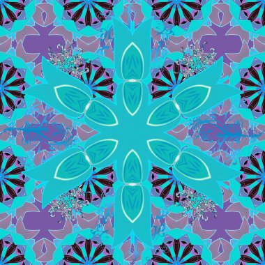 Vektör çizimi. Küçük çiçekteki sevimli çiçek deseni. Mor, mavi ve nötr renkte çiçekler.