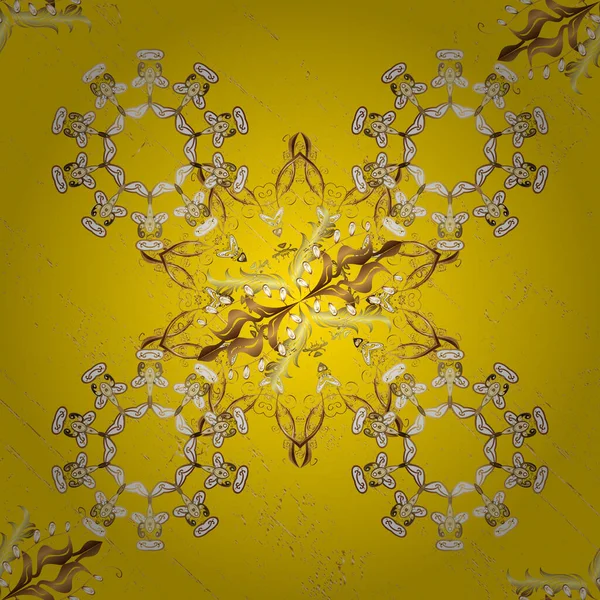 无缝图案的金色元素 黄金模板 设计卡片 纺织品的复古设计 矢量图解 皇家复古与棕色和黄色的颜色 花香经典质感 — 图库矢量图片