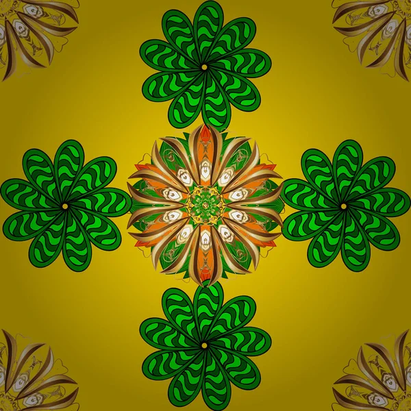 Mandala Coloré Dessiné Main Sur Une Couleur Verte Jaune Modèle — Image vectorielle