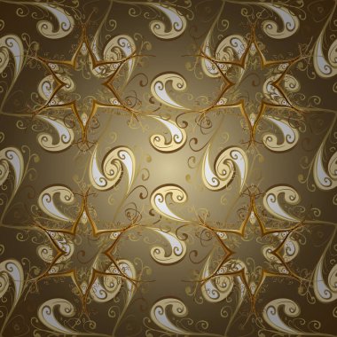 Noel, kar tanesi, yeni yıl. Tarafsız, kahverengi ve bej renklerde altın sarısı elementlerde altın pürüzsüz desen. Tarafsız, kahverengi ve bej renklerde, altın elementlerle kusursuz klasik desen.