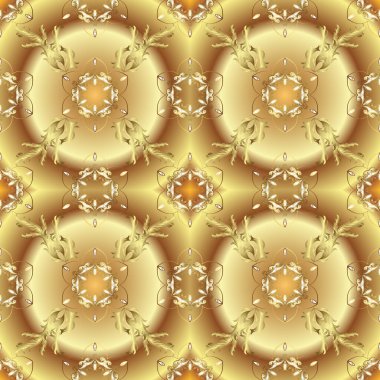 Noel, kar tanesi, yeni yıl. Altın elementlerle bej ve sarı renklerde klasik desen.