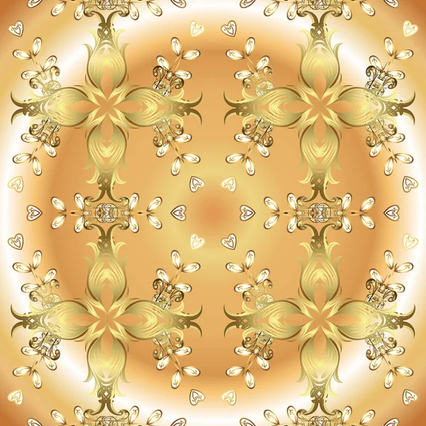 ベクトル 東洋スタイルのアラベスク 黄金のテクスチャカール ベージュと金色の要素を持つニュートラルな色のパターン 鮮やかなレース 様式化された花 ペイズリー 透かし彫り繊細な金色の模様 — ストックベクタ