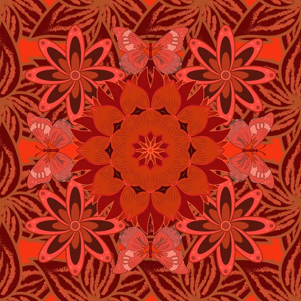 Fleurs Sur Les Couleurs Orange Rose Rouge Tissu Motif Texture — Image vectorielle