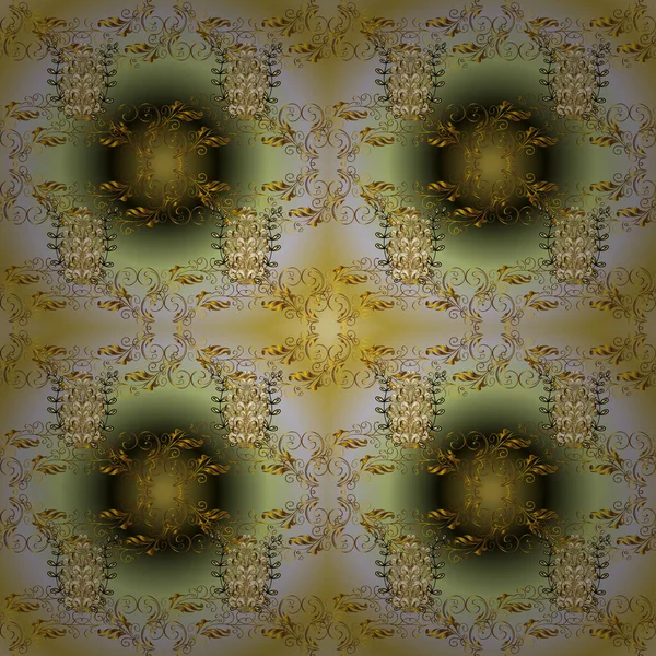 Класичний Вектор Золотий Безшовний Візерунок Квітковий Орнамент Коричневого Текстилю Скла — стоковий вектор
