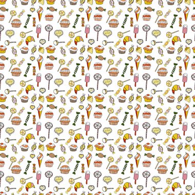 Sarı, beyaz ve turuncu renklerde. Renkli Candy kusursuz desen. Vektör.