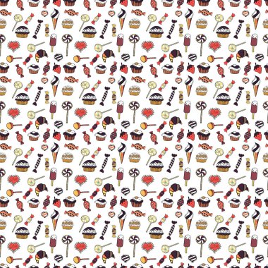 Şekerler, mumlar, çizgi çizimleri. Kusursuz. Şekerci. Vektör illüstrasyonu.