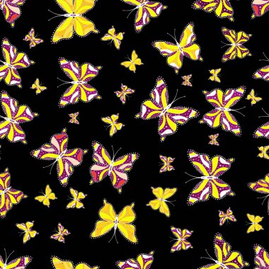 Clipart mor, sarı ve siyah kelebek Magic Cartoon hakkında. Kusursuz. Vektör çizimi. Kart ve Fotoğraf Çocukları Albümleri Üzerine Bebekler Kitabı ve Dijital Baskı. Koleksiyon Defteri için Resim.