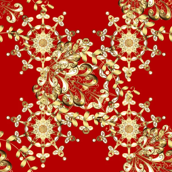 Старовинний Золотий Повторюваний Ескіз Золотий Червоно Бежевий Квітковий Орнамент Стилі — стоковий вектор