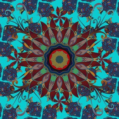 Mavi, kırmızı ve kahverengi renklerde vektörlü kusursuz desen. Paket, eskizler, özgeçmiş ve albüm için. Mutlu Noeller, Mutlu yıllar ürünleri.