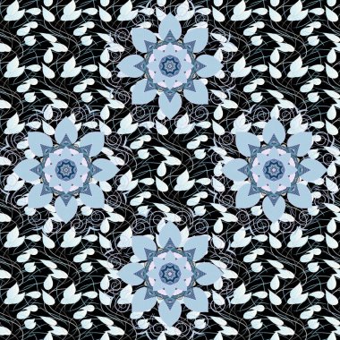 Düz Çiçek Elementleri Tasarımı. Gri, nötr ve siyah renkte çiçekler. Vektör illüstrasyonunda kusursuz çiçek deseni. Renkli Bahar Teması Kusursuz Arkaplan.