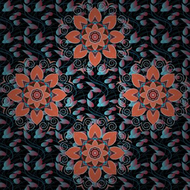 Küçük çiçekte güzel bir desen var. - siyah, turuncu ve mavi çiçekler. Doğa. Çiçek kolajı. Vektör deseni. Çiçek kompozisyonu. Çiçek arka planı.