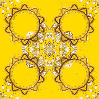 Vektör altın pürüzsüz desen. Doğu tarzı arabesk tarzında altın elementler. Kusursuz altın desenli bukleler. Sarı ve kahverengi renklerde pürüzsüz desen.